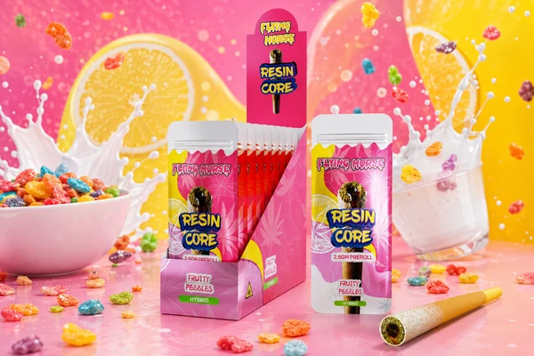 Flying Horse Extreme THCP infused preroll packaging in cosmic blue aesthetic